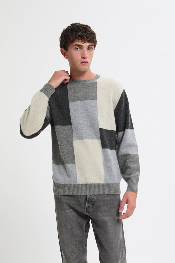 Intarsia Black Pattern Crew Sweater