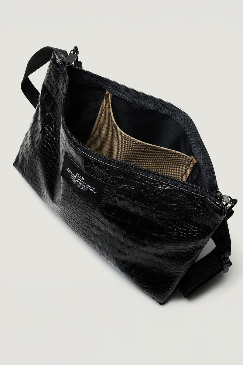 Marsupio a Tracolla Pelle Vegana Nera Effetto Coccodrillo