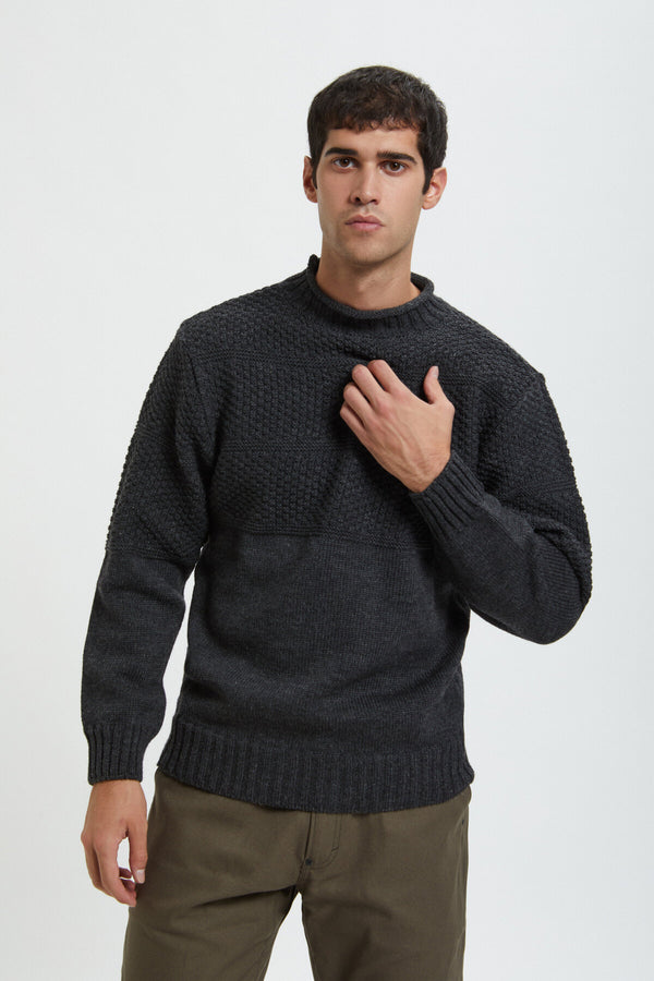 WOOL ROLL NECK FISHERMAN'S SWEATER