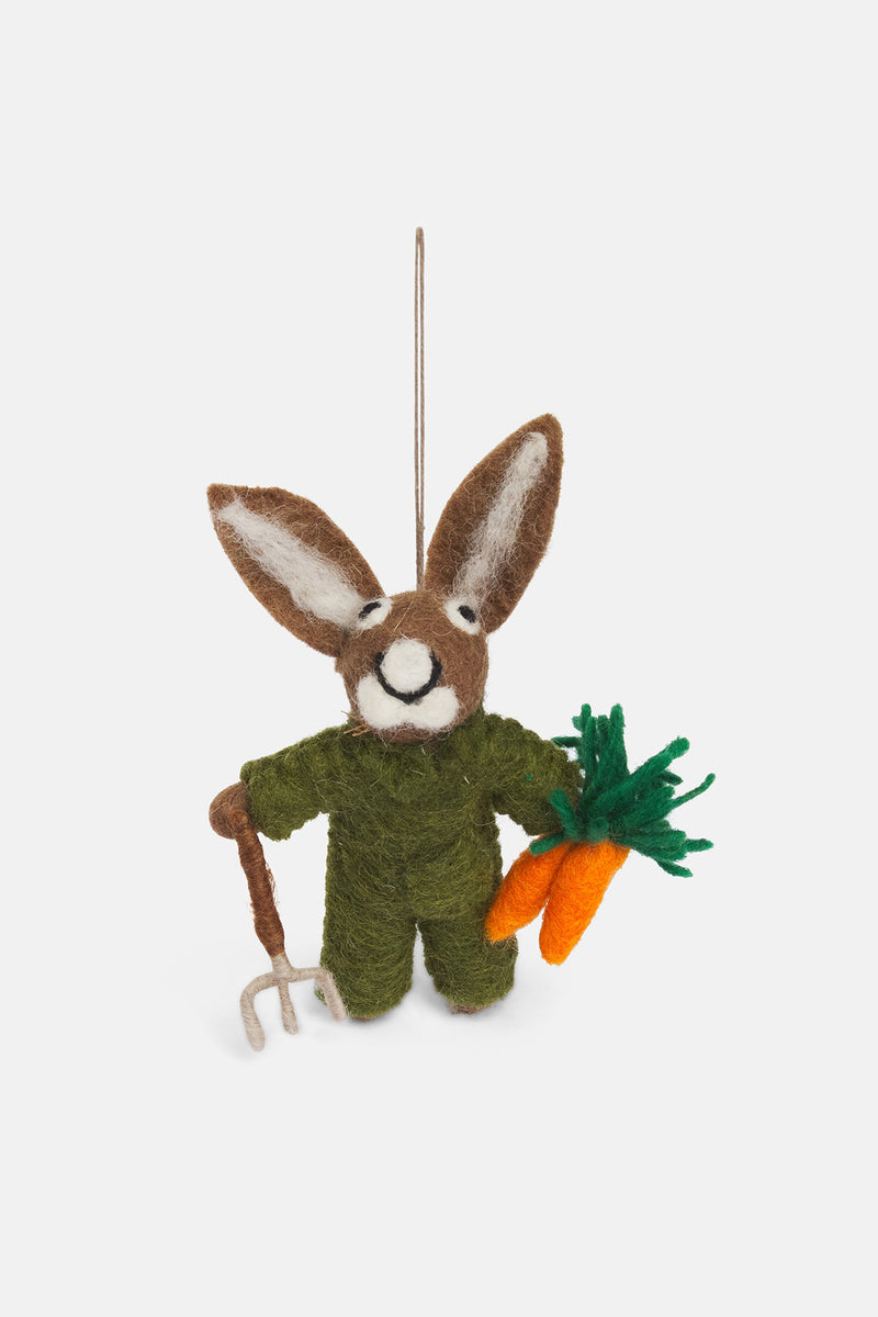 Handmade Felt Gordon the Gardening Hare Hanging Decoration