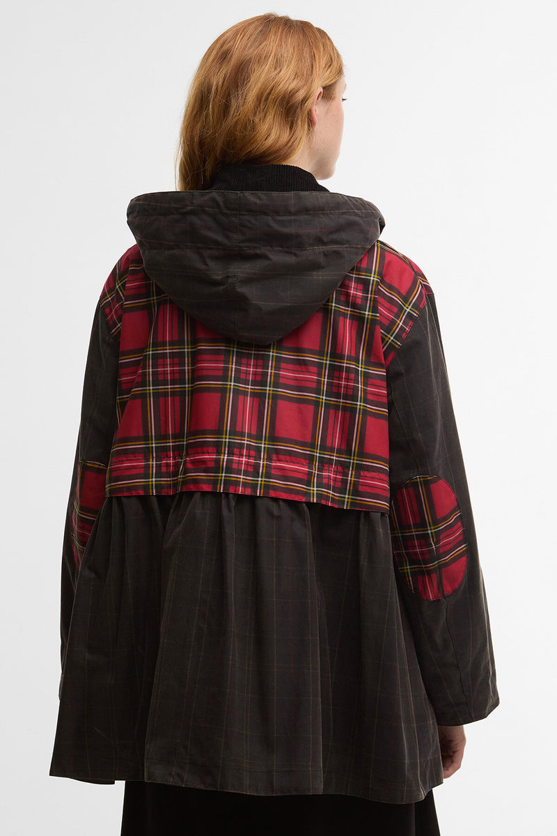 Giacca cerata con peplo e dettagli in tartan Barbour x GANNI