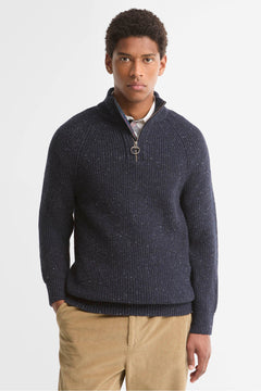 Maglione con Zip Corta Essentials in Lana Screziata
