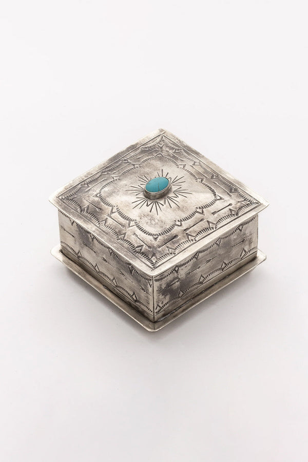 Square Stamped Box with Turquoise