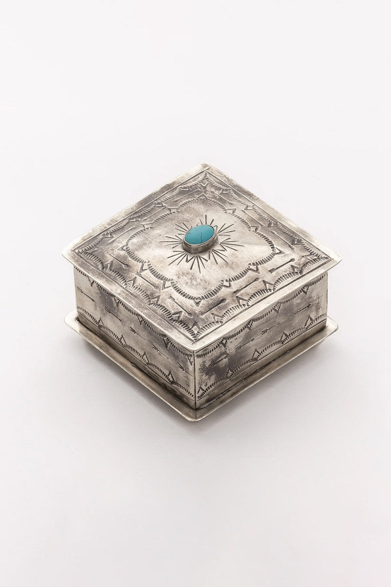 Square Stamped Box with Turquoise