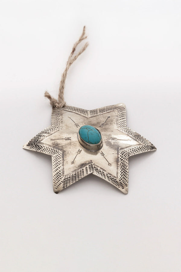 Silver Star Ornament with Turquoise