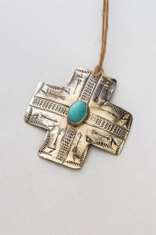 Silver Cross Ornament with Turquoise