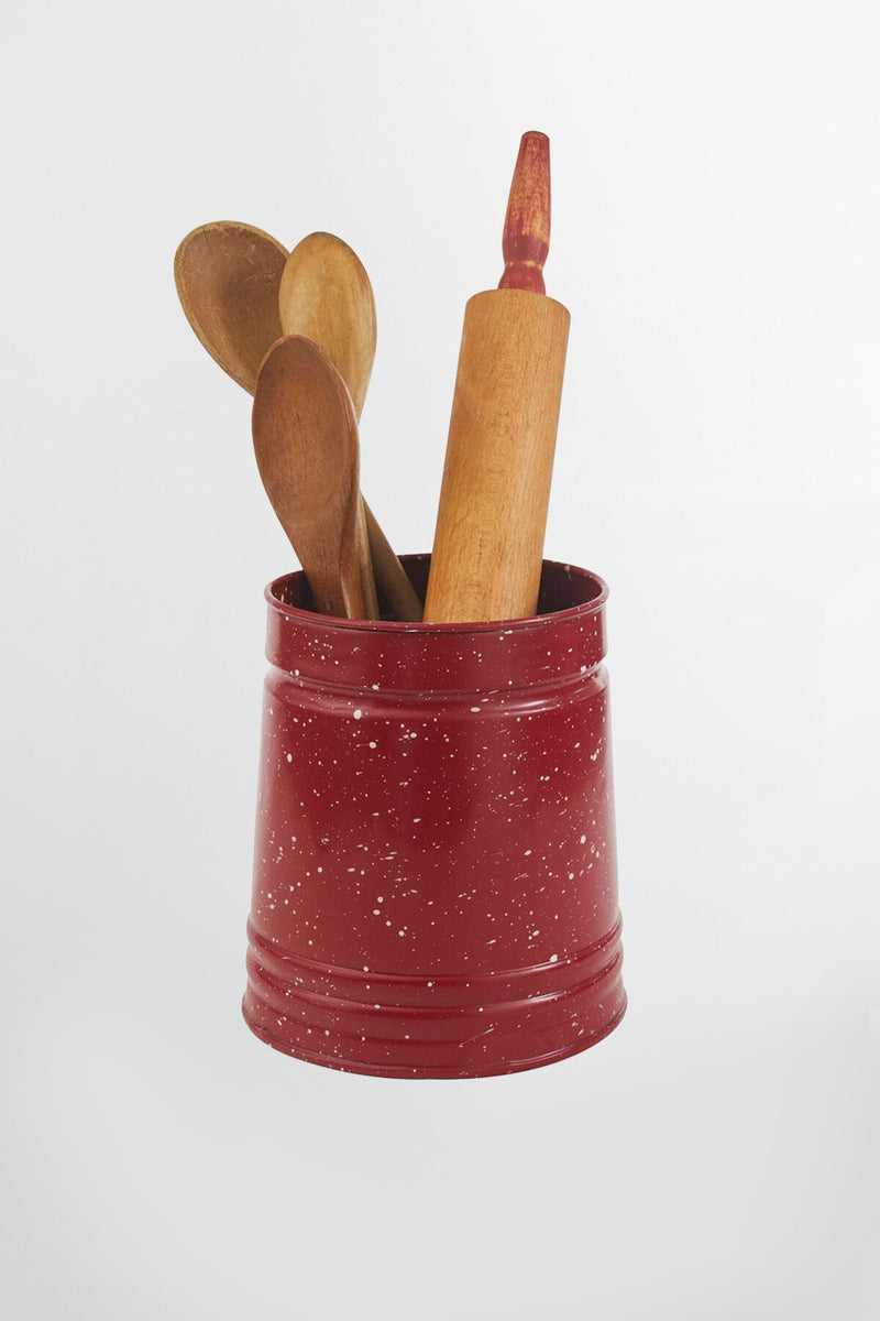 Red Graniteware Enamel Utensil Crock