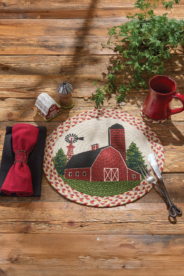 Barn Printed Braided Placemat 15" Dia