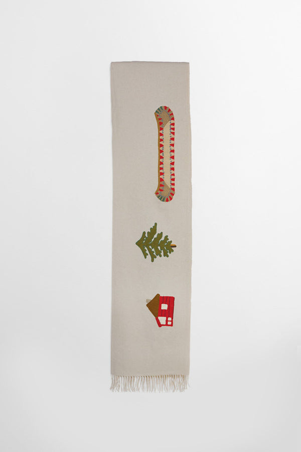 Cabin and Canoe Embroidered Wool Blanket