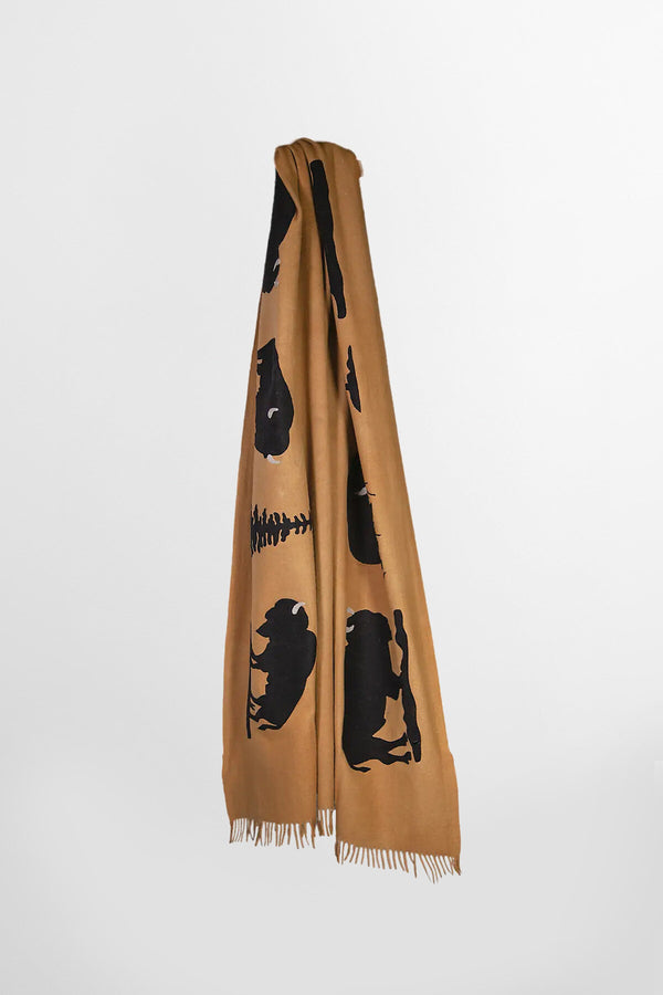 Golden Buffalo Embroidered Wool Blanket