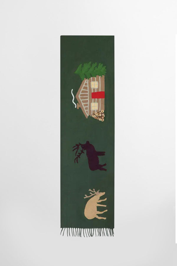 Hunting Cabin Embroidered Wool Blanket