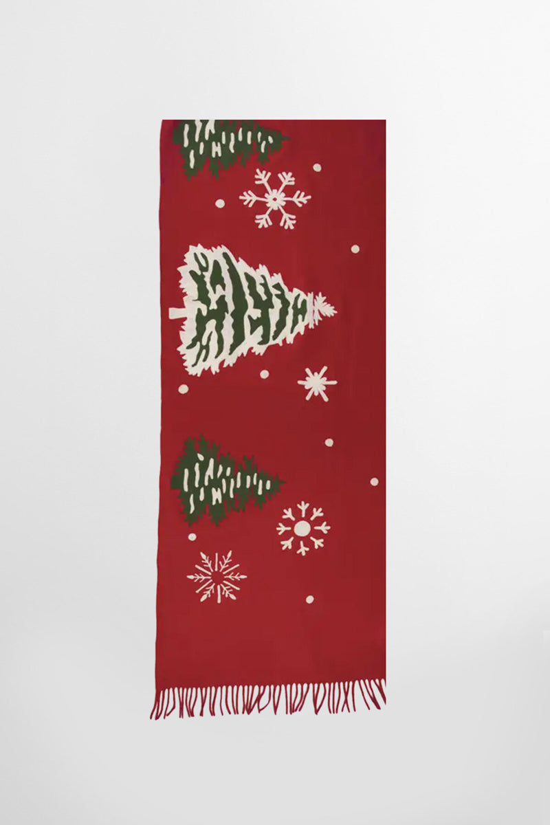 Snowflake with Trees Embroidered Wool Blanket