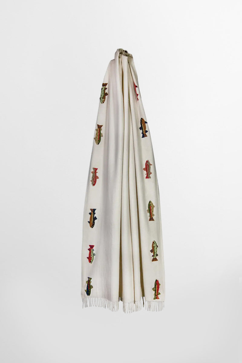 Summer Trout Embroidered Wool Blanket