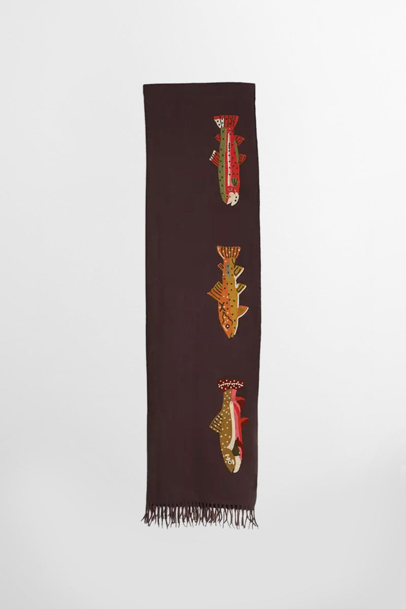 Trout Embroidered Wool Blanket