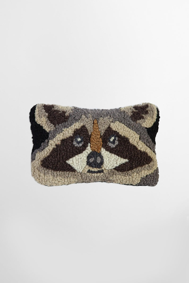 Raccoon Hand Hooked Wool Decorative Pillow