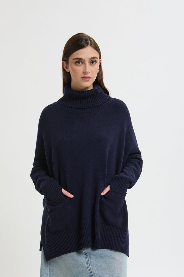 Ma'ry'ya maglia a collo alto in lana blu navy