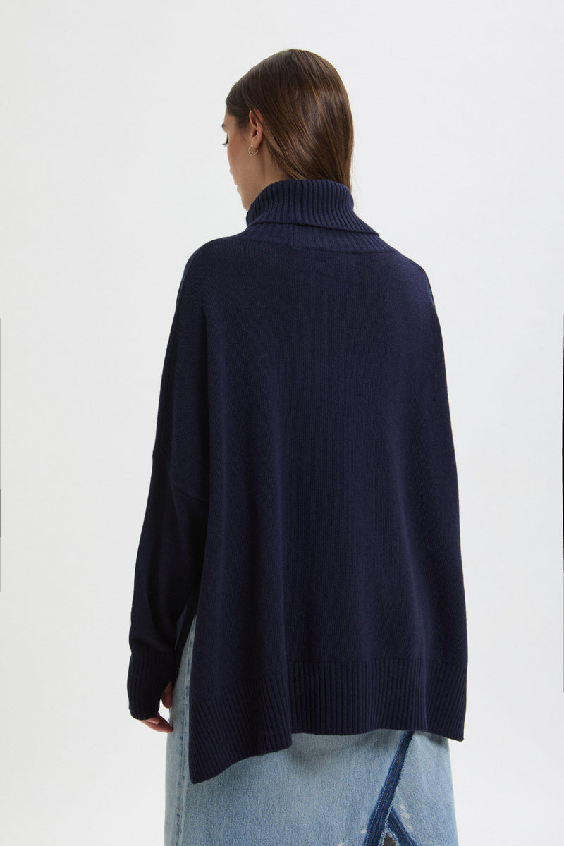 Ma'ry'ya maglia a collo alto in lana blu navy