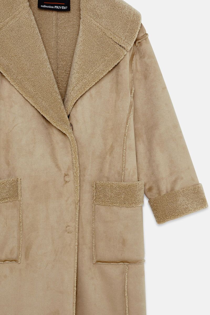 Suede-effect Eco Shearling Coat