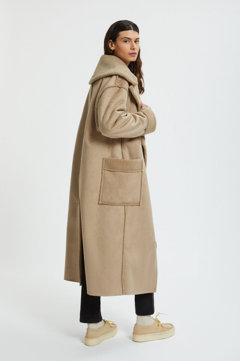 Suede-effect Eco Shearling Coat